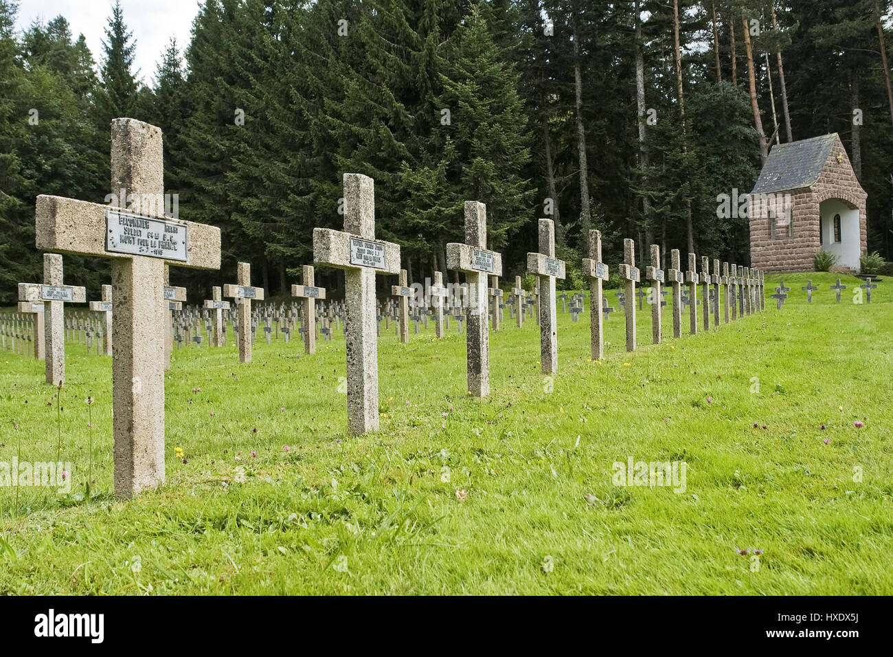 Le Linge, französischer Soldat Friedhof im Col du beendet Stein, Le Linge, einem französischen drei-Tages-Veranstaltung-Friedhof auf dem Col du Stein beendet |, französischen Stockfoto