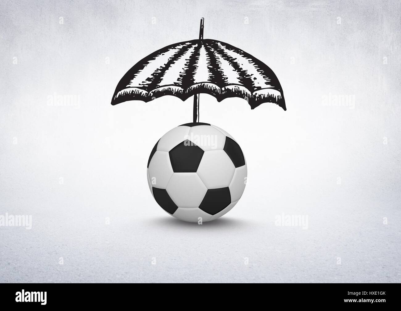 Digitalen Verbund aus 3D Fußball mit Regenschirm Zeichnungen auf weißem  Hintergrund Stockfotografie - Alamy