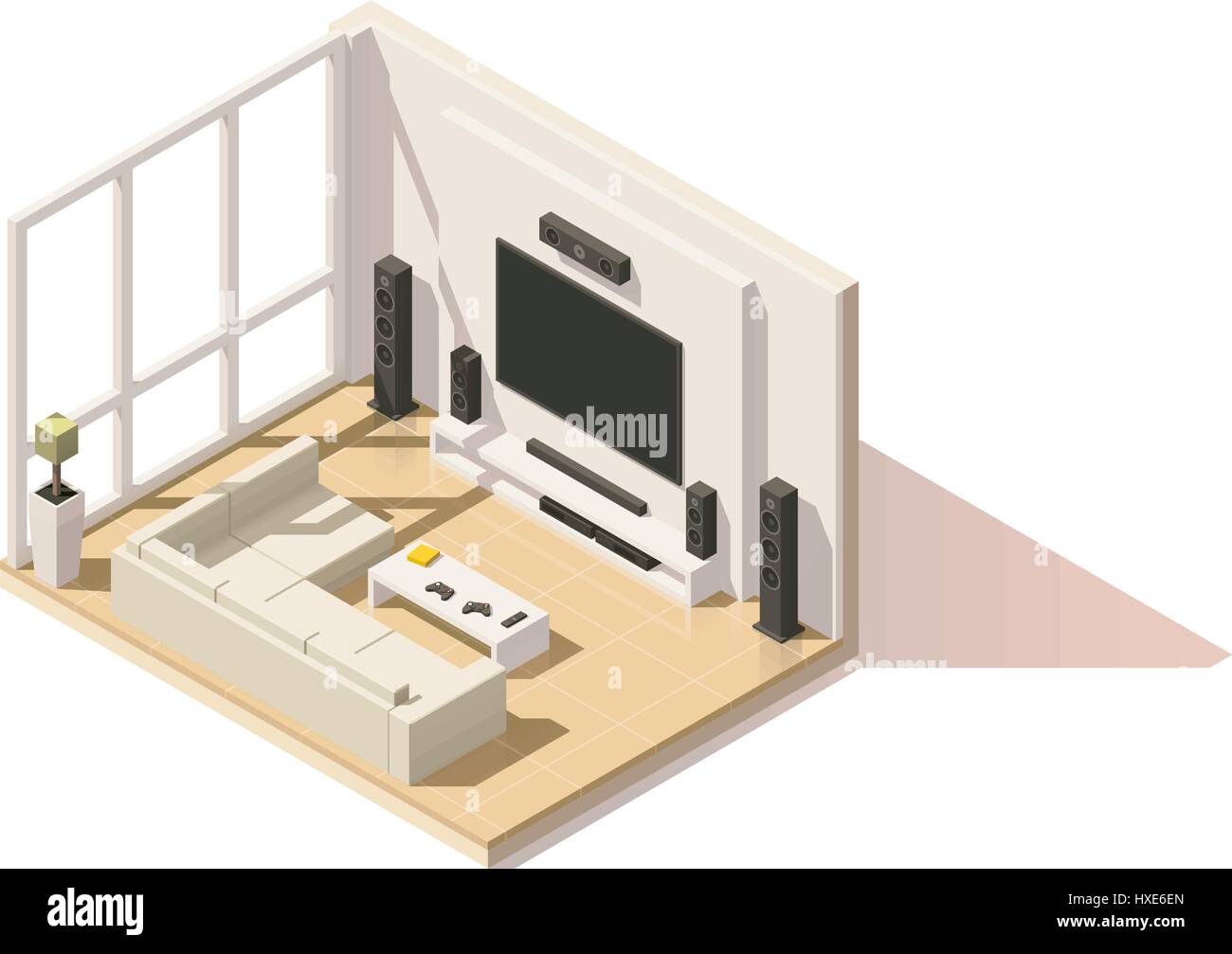 Vektor-isometrische low-Poly-Wohnzimmer-Symbol Stock Vektor