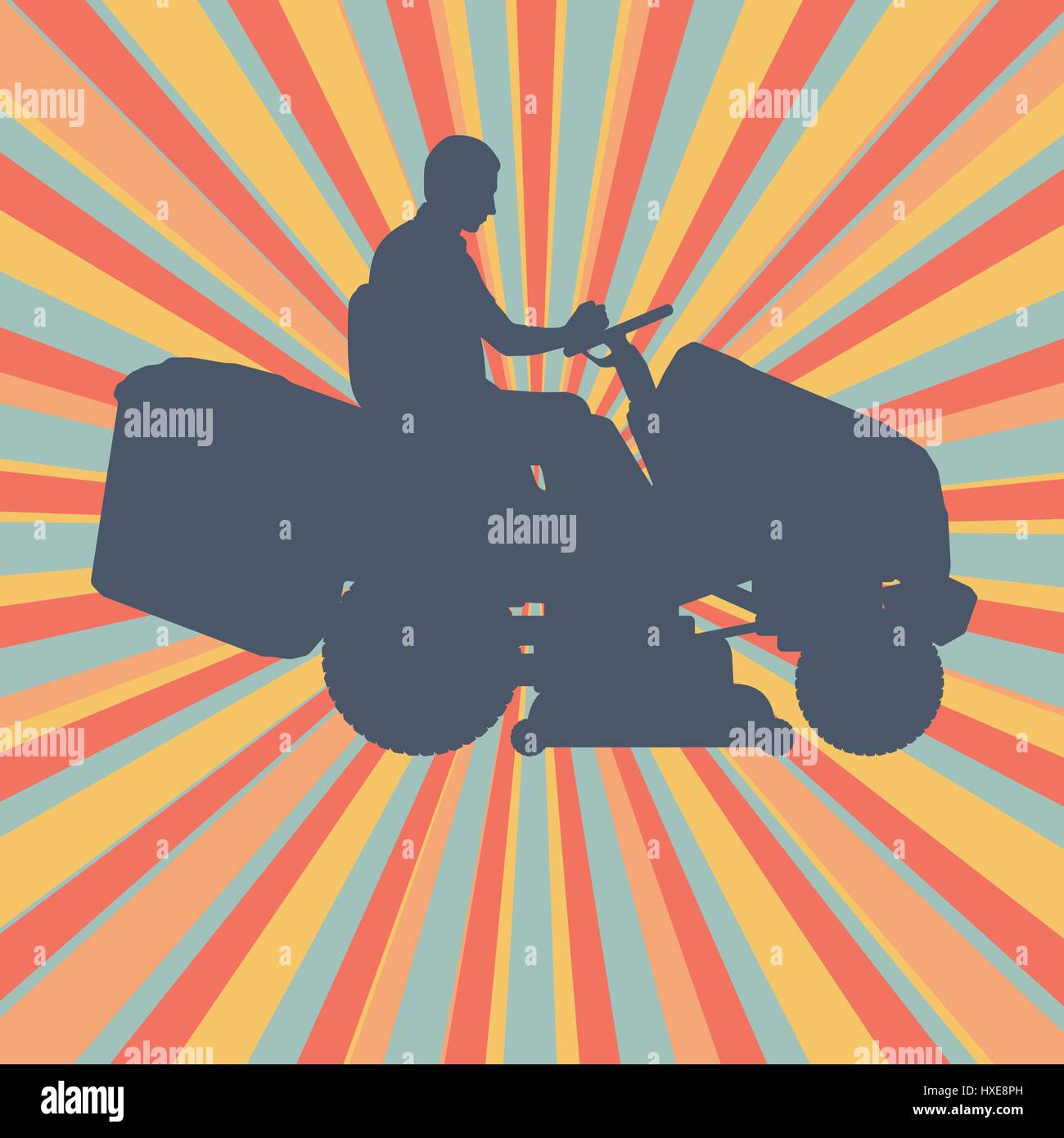 Gärtner mit Rasenmäher Traktor schneiden Rasen Vektor Hintergrund Stock Vektor