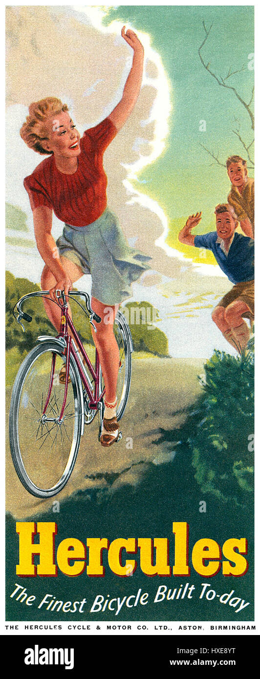 1948 britische Werbung für Hercules Fahrräder. Stockfoto
