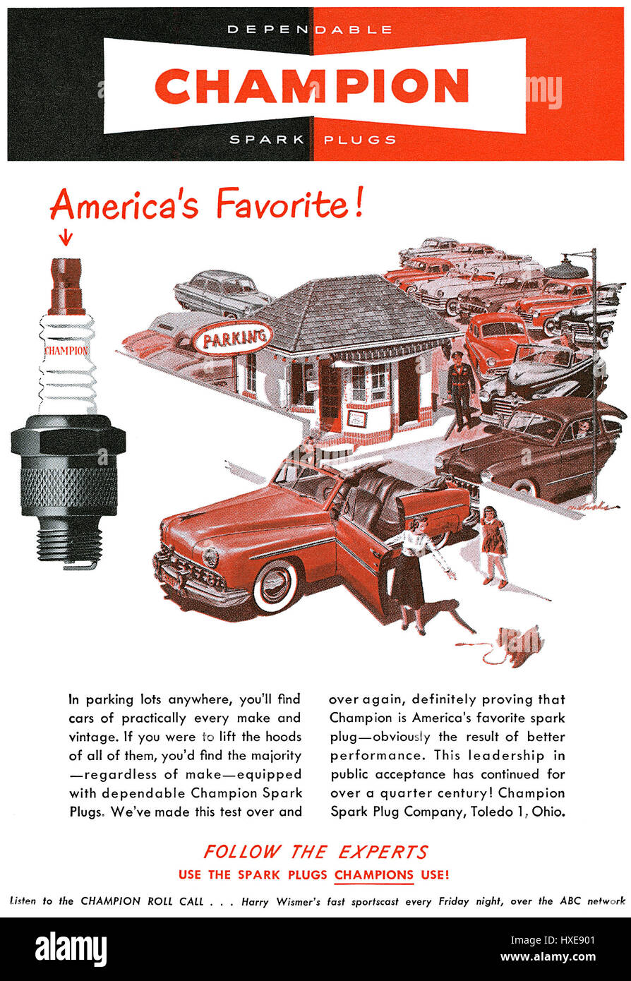 1949 US-Werbung für Champion Zündkerzen. Stockfoto
