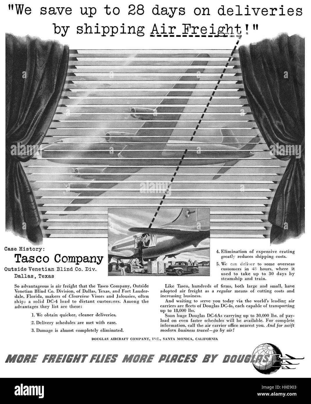 1949 US-Werbung für Douglas Aircraft. Stockfoto