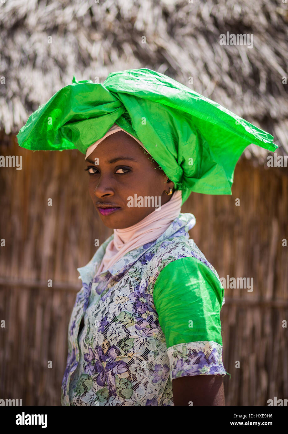 Schöne junge Frau aus einem Fulani-Dorf im Senegal Stockfoto