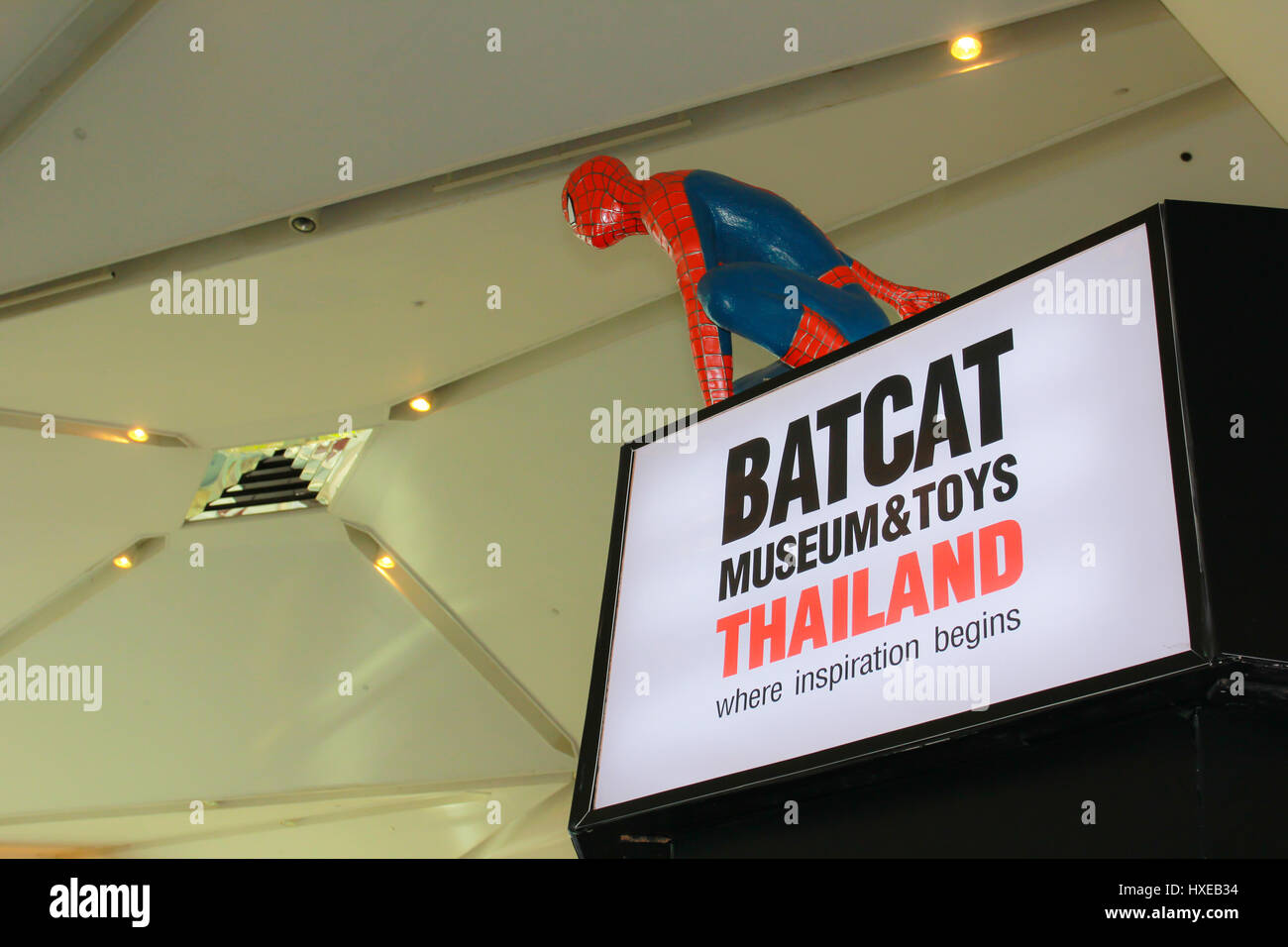BANGKOK - MAI. 11: ein Spiderman-Modell in Thailand Comic Con 2014 am 11. Mai 2014 im Siam Paragon, Bangkok, Thailand. Stockfoto