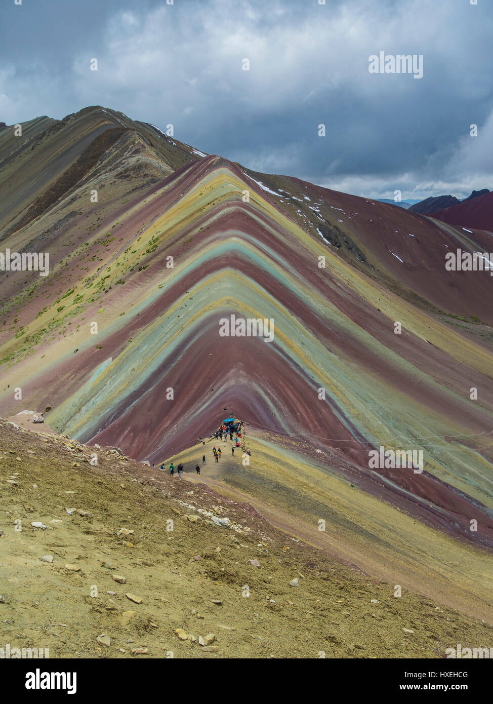 Schöne Aussicht auf den Regenbogen-Berg, aka Vinicunca, in der Region von Cusco, Peru Stockfoto