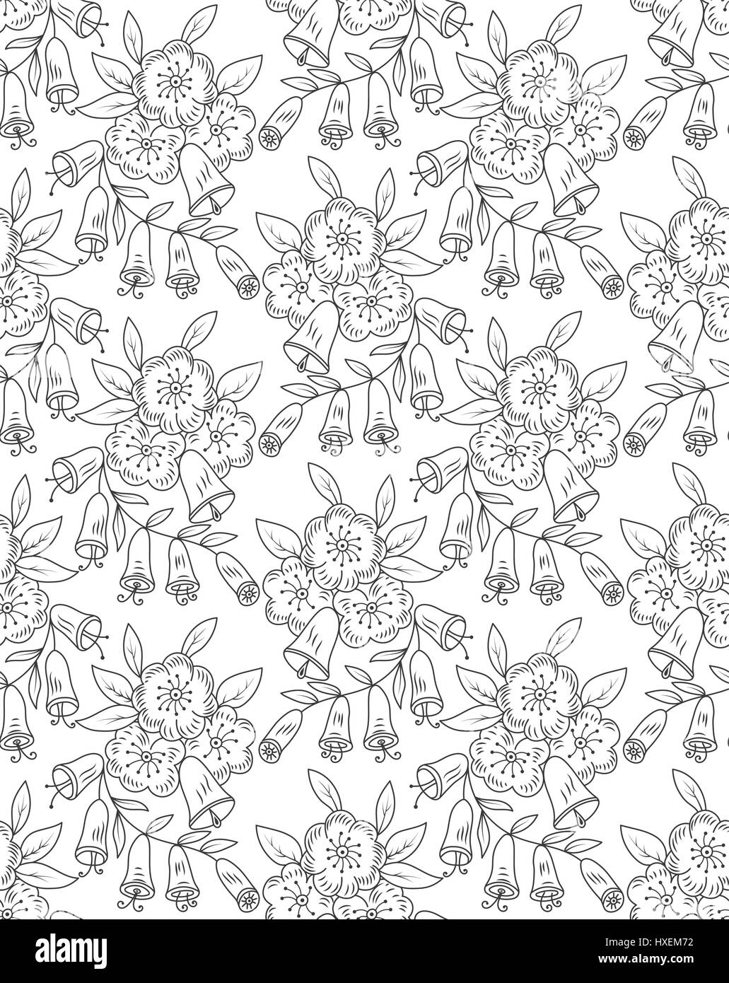 Vektor Musterdesign. Floralen Textur mit Blumen wiederholen lässt und hand Glocken.  Muster als Hintergrund, Stoff drucken, Oberfläche oberflächenstrukturierter einsetzbar Stock Vektor
