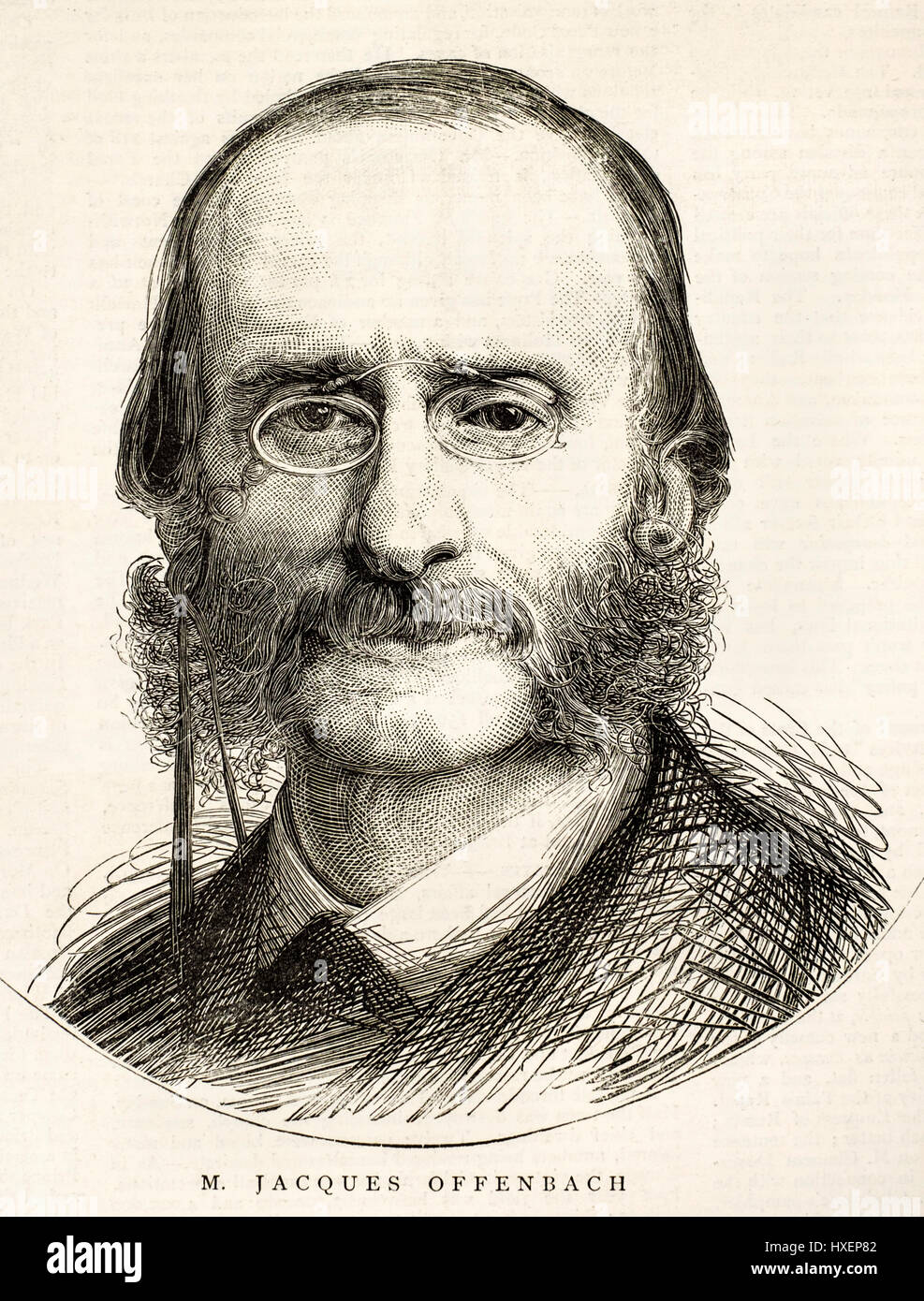 1874 antike viktorianische Darstellung der deutschstämmige französische Opernkomponist Jacques Offenbach aus "The Graphic" Wochenzeitung Stockfoto