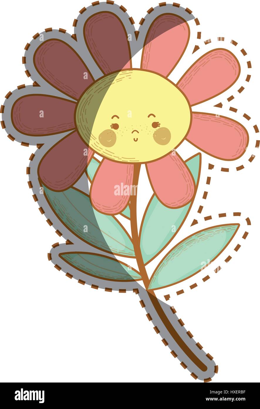 Kawaii traurige Blume Pflanze mit Wangen und Mund Stock-Vektorgrafik - Alamy