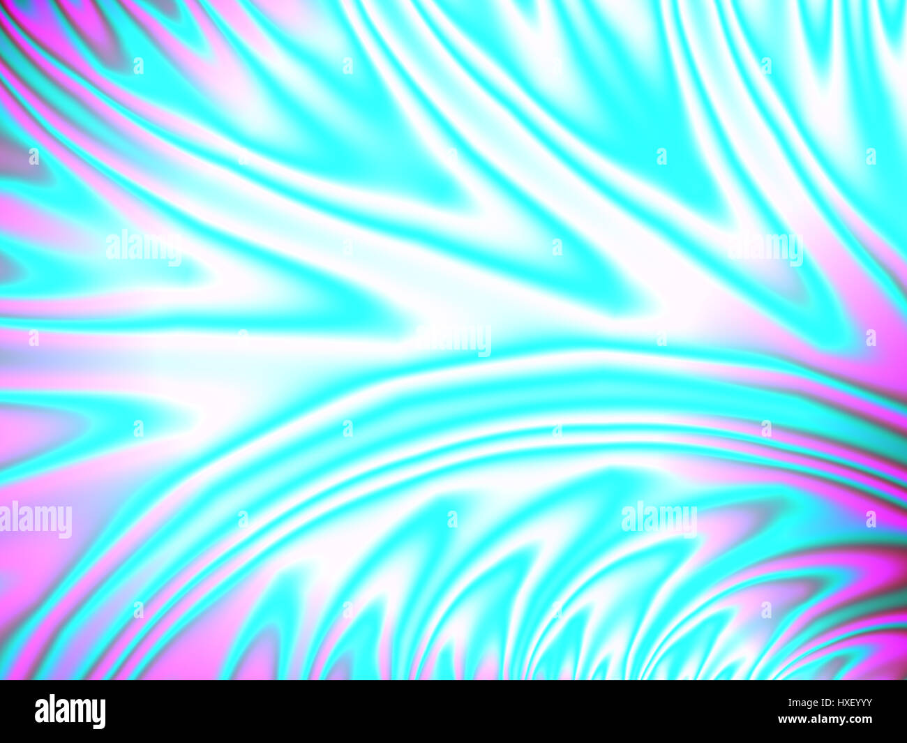 Zarte Farben glatt fließende Konturlinien der digitalen Fraktalbild in Türkis Blau und violett auf weißem Hintergrund Stockfoto