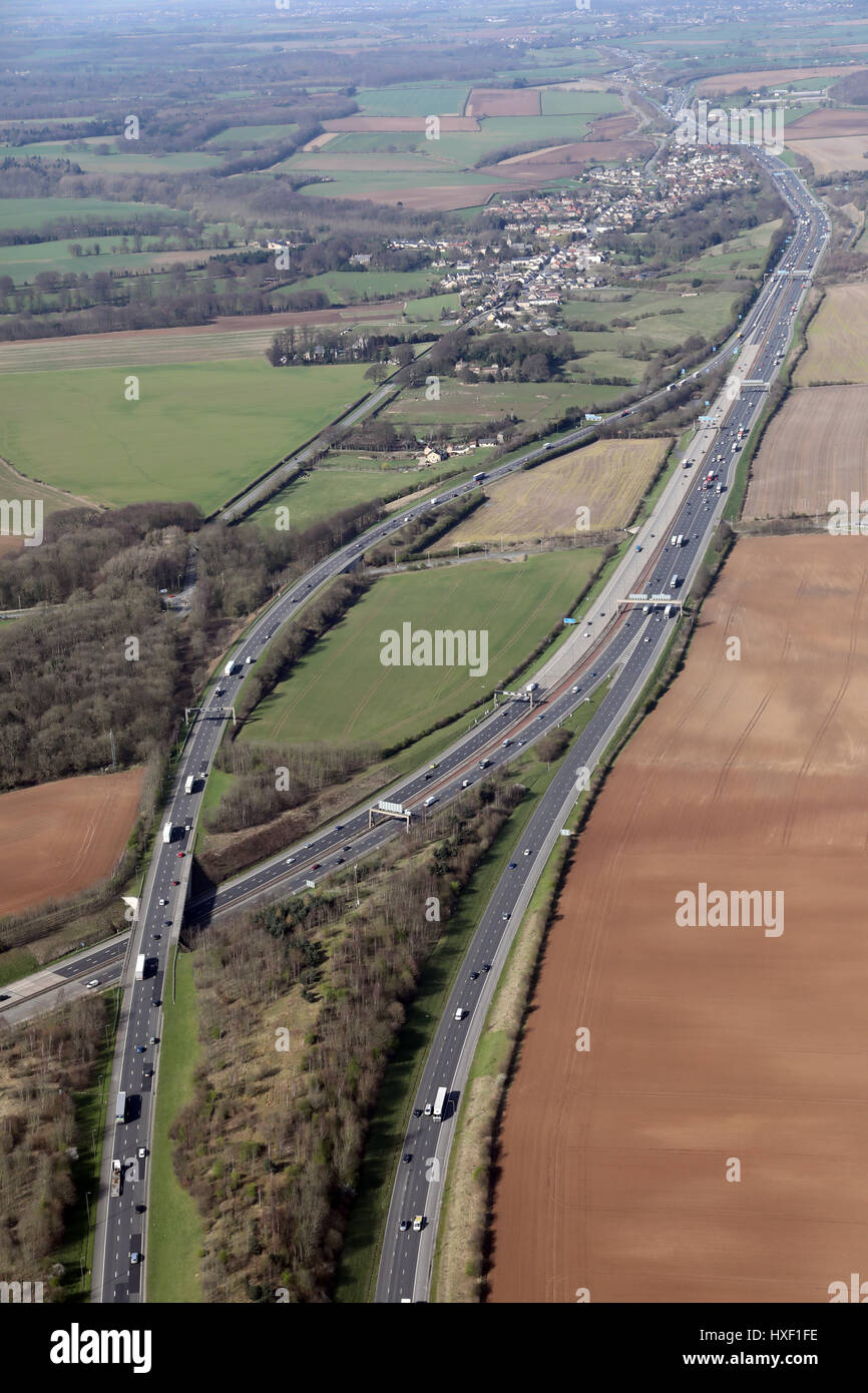 Luftbild von der A1 M1 Kreuzung südlich von Aberford, West Yorkshire, Großbritannien Stockfoto