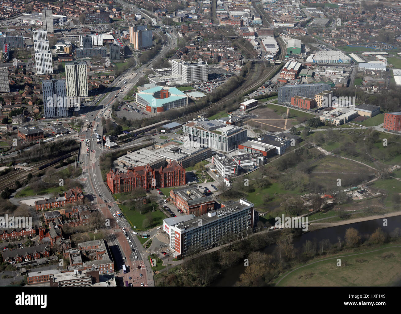 Luftaufnahme der Salford University, UK Stockfoto