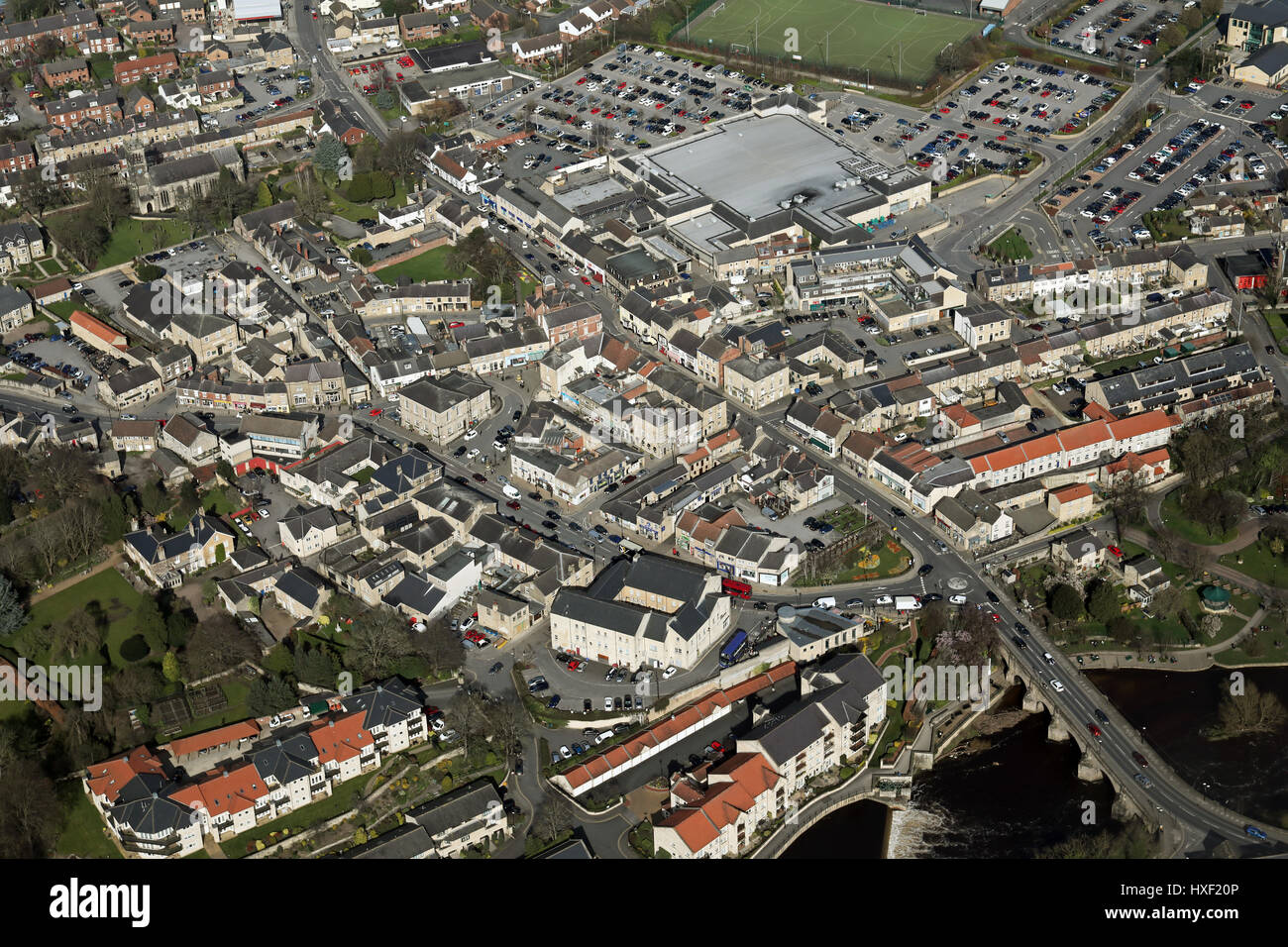Luftbild der Innenstadt Wetherby, West Yorkshire, Großbritannien Stockfoto