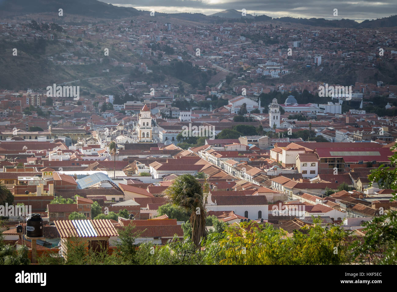 Hohe Aussicht auf Stadt von Sucre, Bolivien Stockfoto