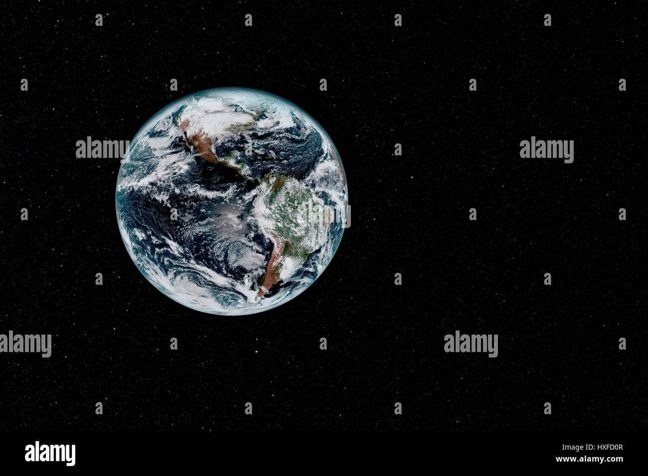 Planetenerde gegen Composit Starfield Stockfoto