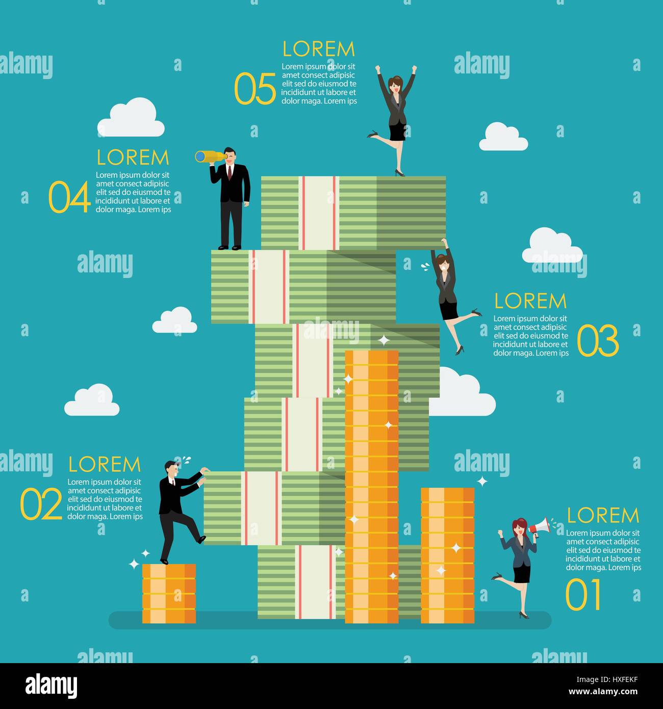 Business-Leute versuchen, Geld Berg Infografik zu klettern. Business-Konzept Stock Vektor