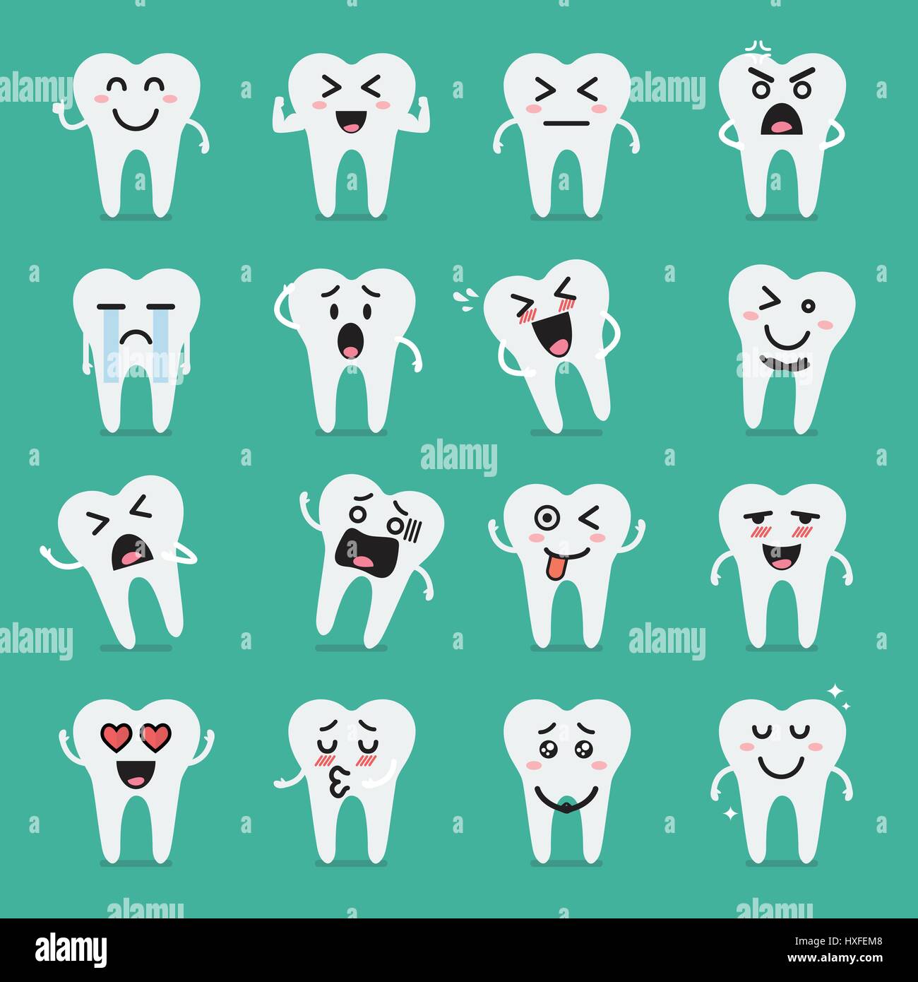 Zahn-Zeichensatz Emoji. Lustige Comic-emoticons Stock Vektor