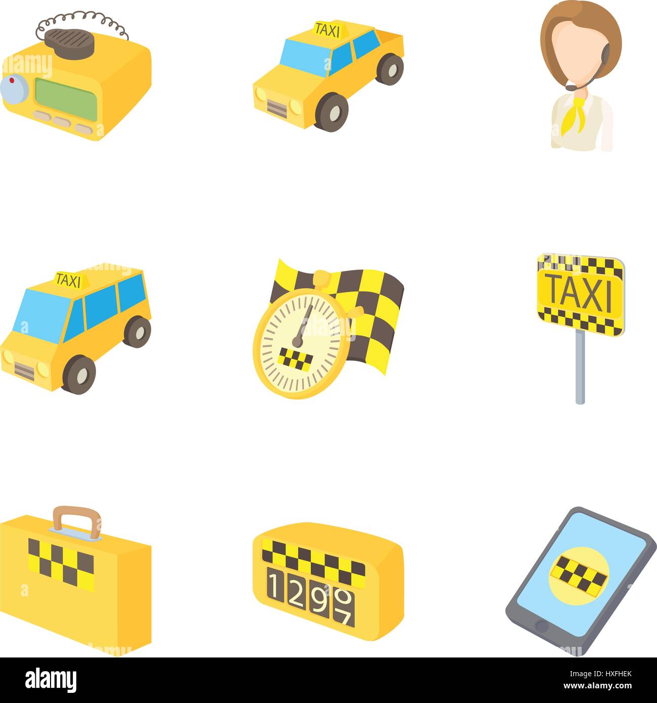 Taxi benutzerdefinierte Symbole gesetzt, CartoonStil Stock