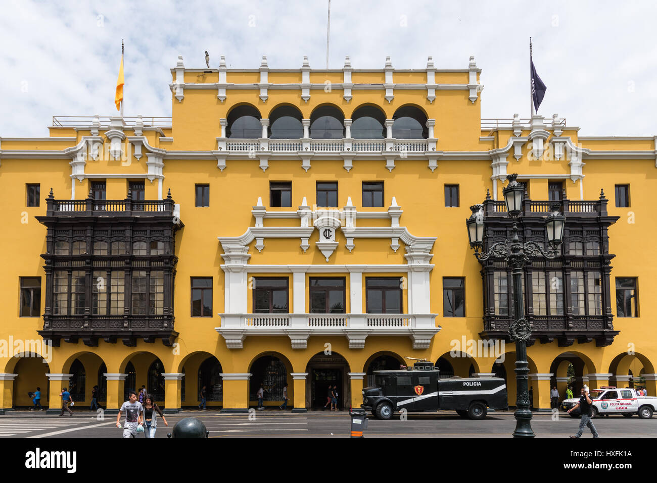 Palacio De La Unión Gebäude an der Plaza Mayor, Altstadt. Lima, Peru. Stockfoto