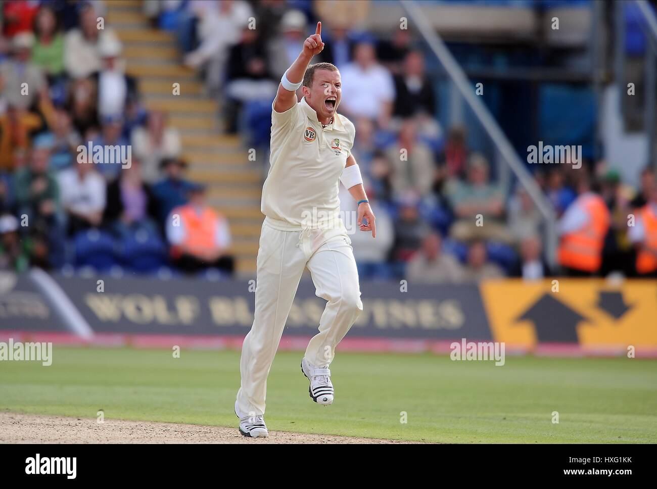 PETER SIDDLE feiert MATT P ENGLAND V Australien CARDIFF SWALEC Stadion SOPHIA Gärten WALES 8. Juli 2009 Stockfoto