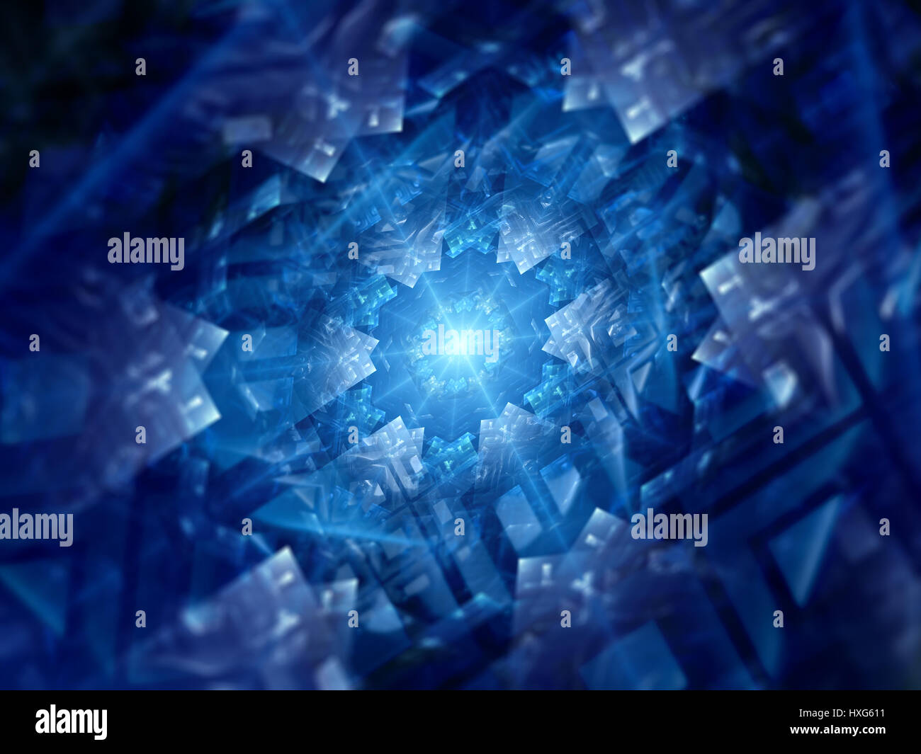 Blau leuchtende futuristische Hardware, computergenerierten abstrakten Hintergrund 3D-Rendering Stockfoto