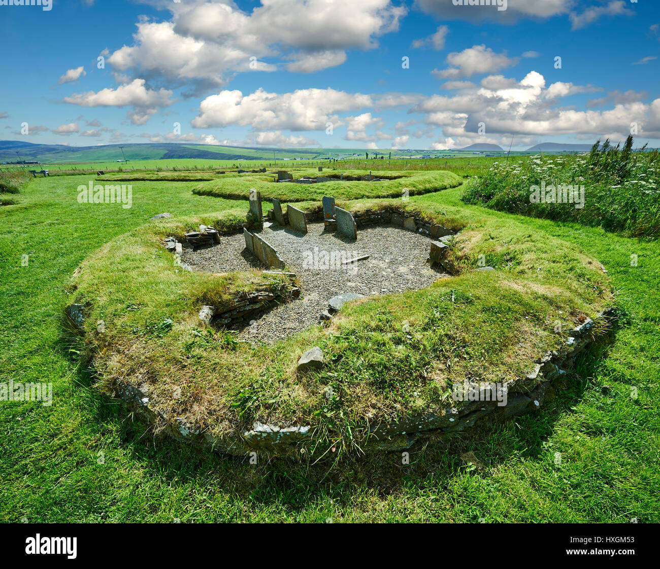 Neolithische Barnhouse Siedlung archäologische Stätte, ca. 3000 v. Chr., Loch Harray Orkney Festland, Schottland, Stockfoto