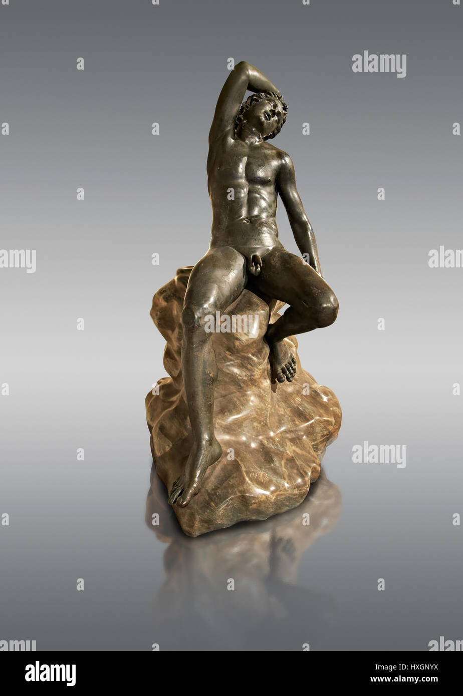 Römische Bronze-Skulptur von Hermes aus der rechteckige Säulenhalle der Villa der Papyri in Herculaneum, Archäologisches Museum, Italien Stockfoto