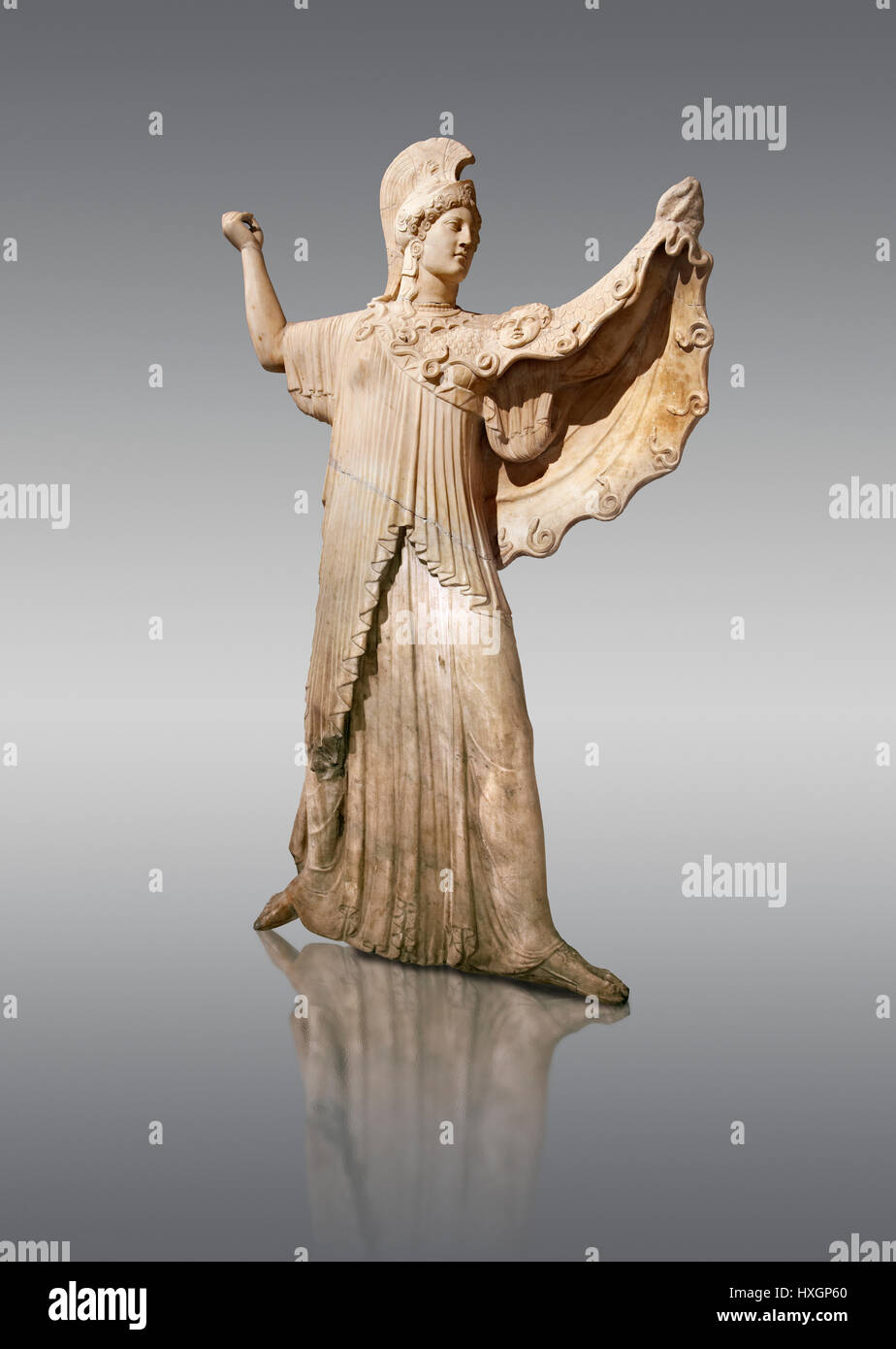 Römischen Marmorskulptur von Athena von der Einreichung der Villa der Papyri in Herculaneum, Archäologisches Museum, Italien, grauem Hintergrund, Stockfoto