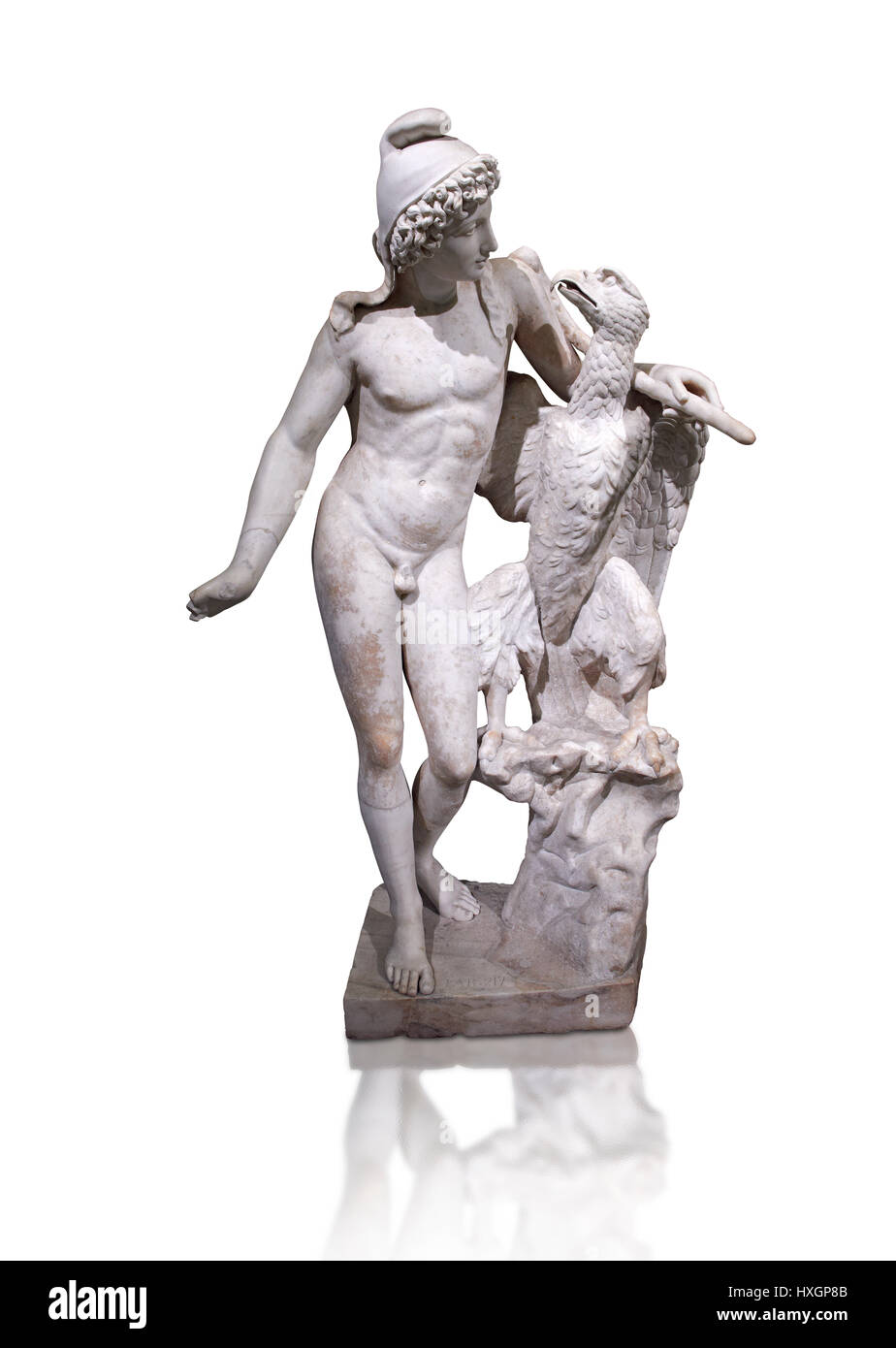 Römischen Marmorskulptur des Ganymed mit einem Adler, ein 2. Jahrhundert n. Chr., Inv 6405, National Museum of Archaeology Neapel weißen Hintergrund, Stockfoto