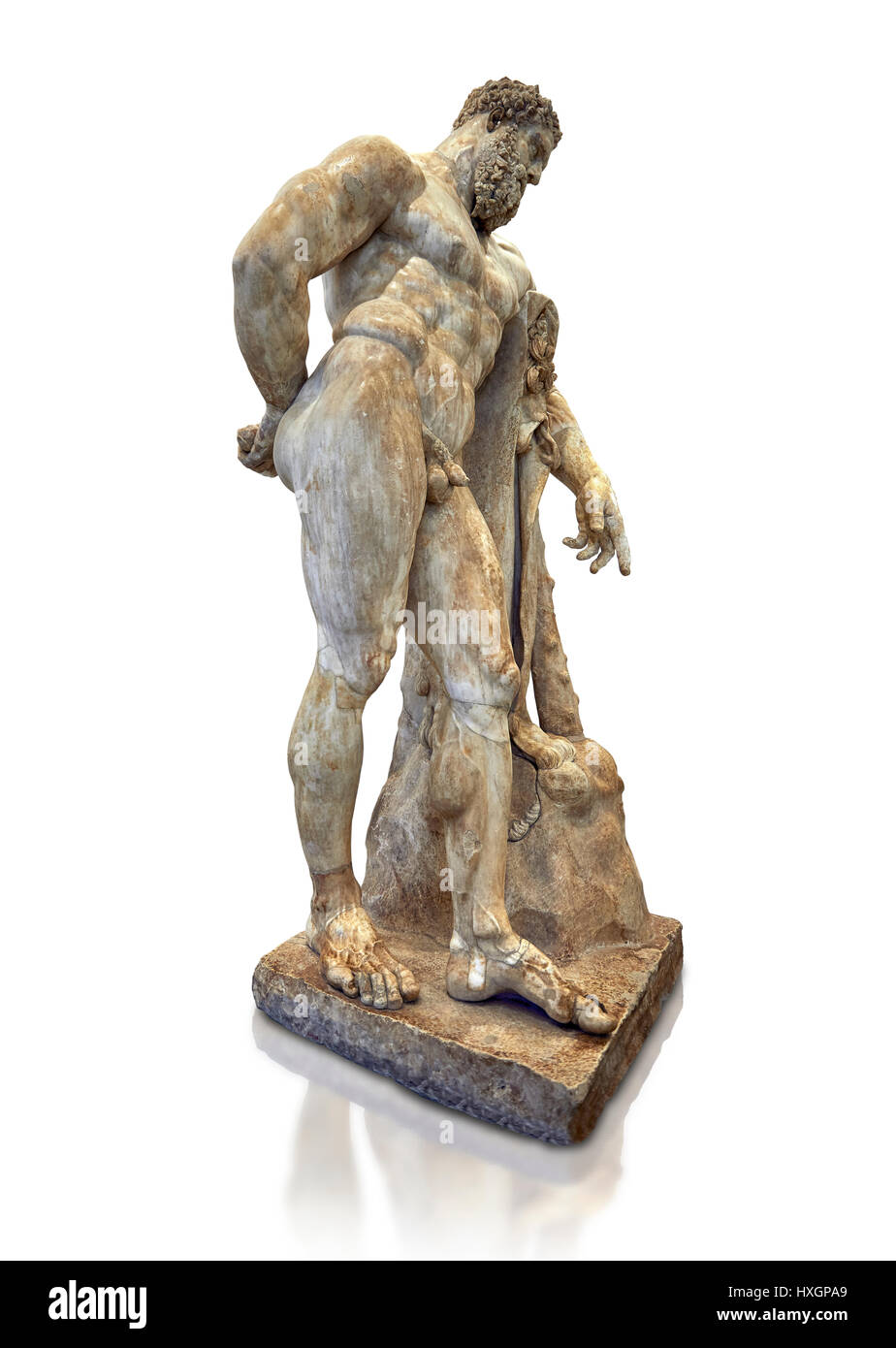Ende des 2. Jahrhundert Skulptur Herkules in Ruhe, Inv 6001, Farnese-Sammlung, National Museum of Archaeology Neapel, weißer Hintergrund, Stockfoto