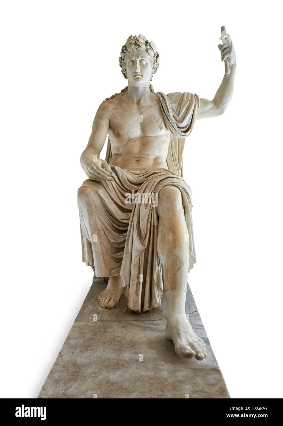Römischen kolossale sitzende Statue von Kaiser Augustus, späten 1. B.C, Inv 6040, Archäologisches Nationalmuseum Neapel, weißer Hintergrund Stockfoto