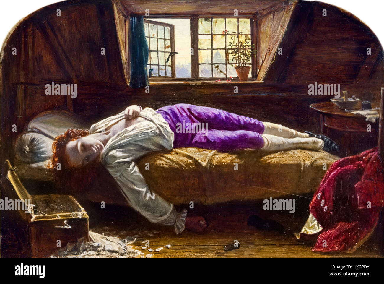 "Der Tod von Chatterton" von Henry Wallis (1830-1916), Öl auf Platte, c.1855-56 Stockfoto