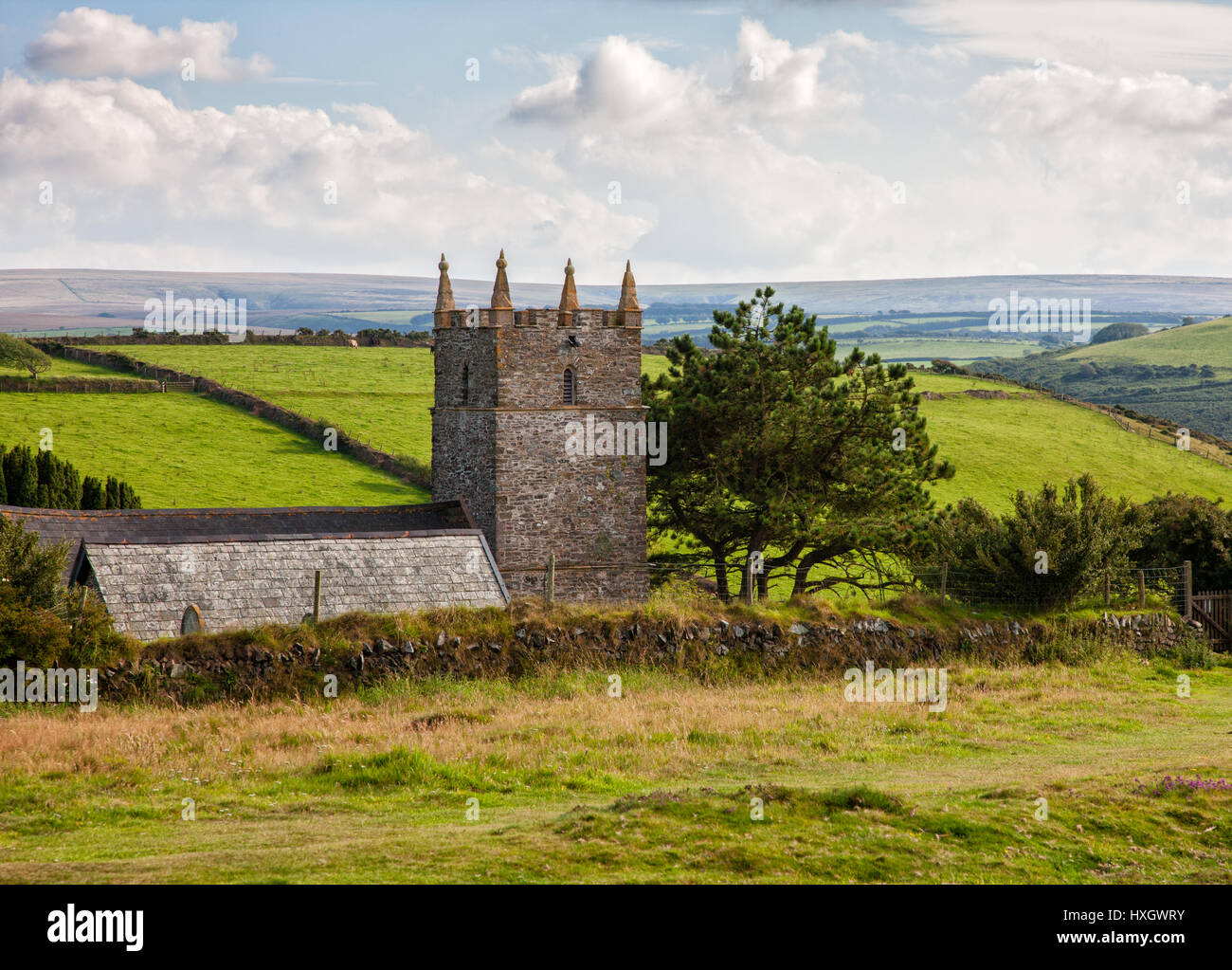 Kirche St. Johannes der Täufer am Countisbury in der Nähe von Vorland Punkt auf Exmoor Devon UK Stockfoto