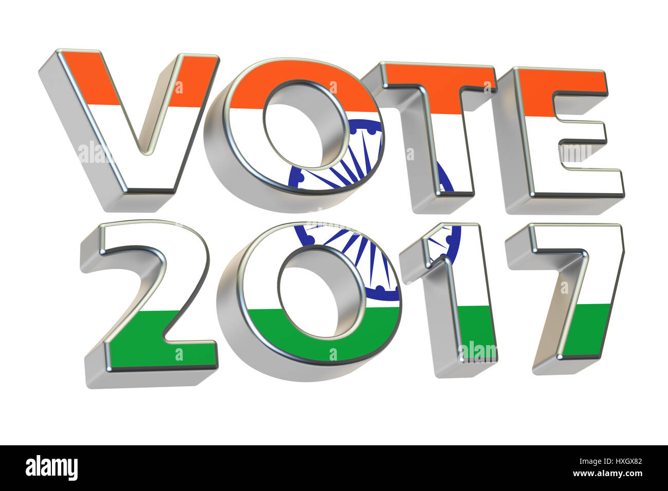 Abstimmung-2017 in Indien. Wahlen in Indien Konzept, 3D-Rendering isolierten auf weißen Hintergrund Stockfoto