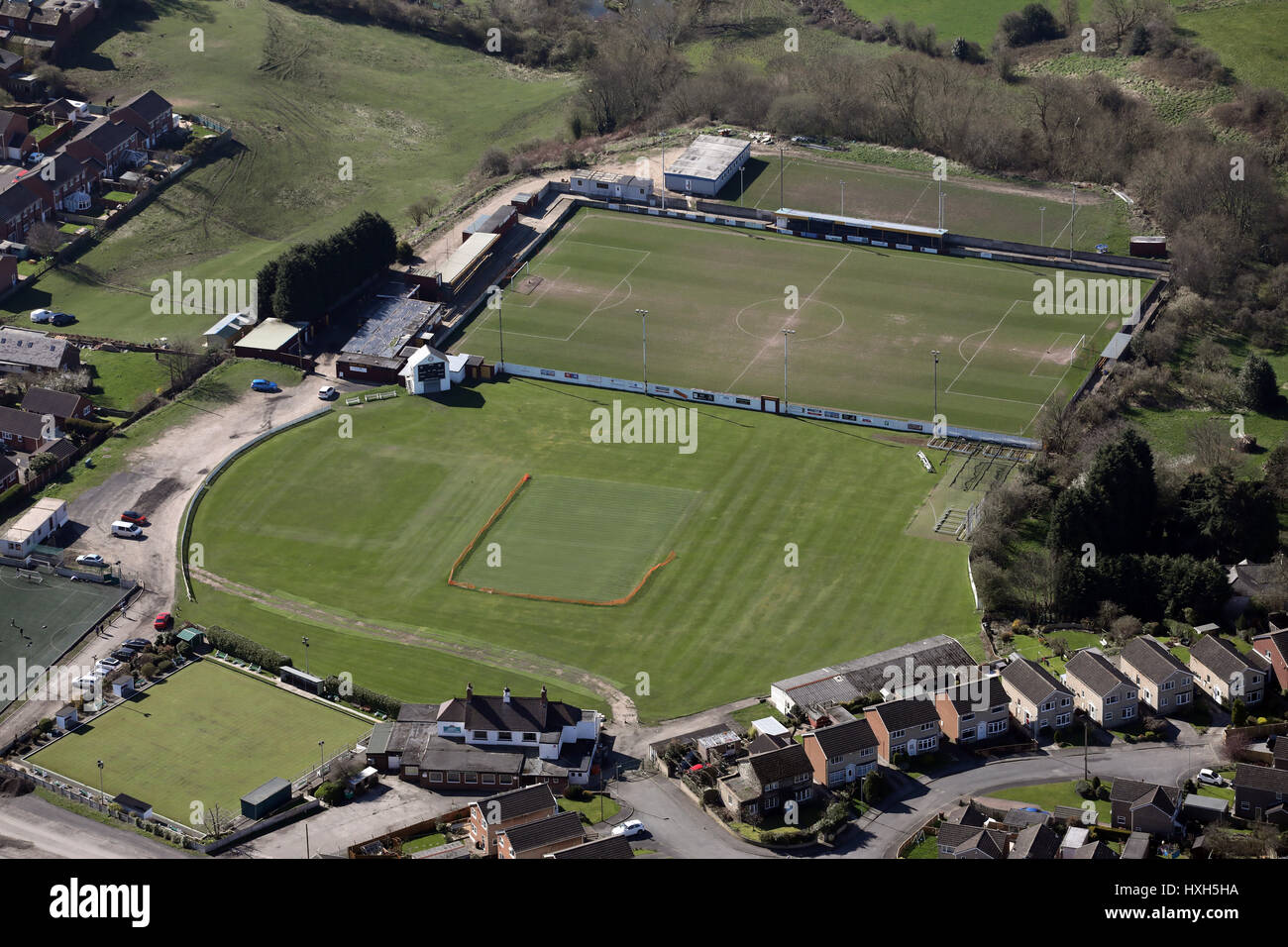 Luftbild von Osseten Albion Football Club & Ossett Cricket und Athletic Club, UK Stockfoto