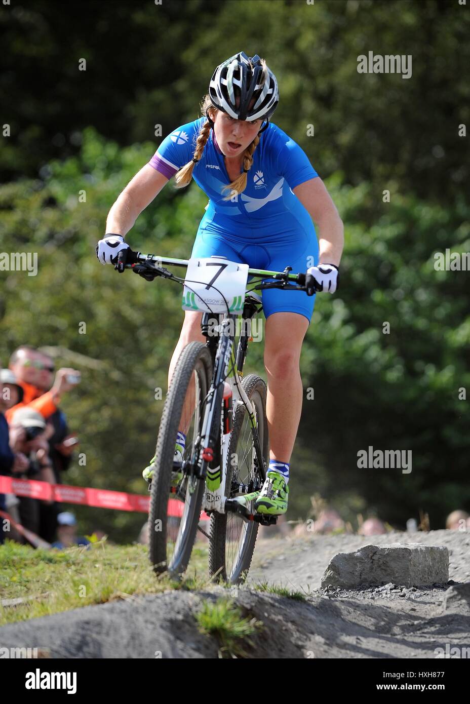 LEE CRAIGIE Frau MOUNTAIN BIKE Frau MOUNTAIN BIKE CATKIN BRAES GLASGOW Schottland 29. Juli 2014 Stockfoto