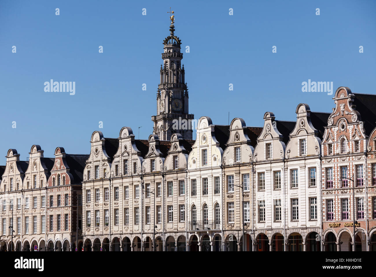 Flämischen Barock Fassaden in der Grand Place, Arras, Pas-de-Calais, Frankreich Stockfoto