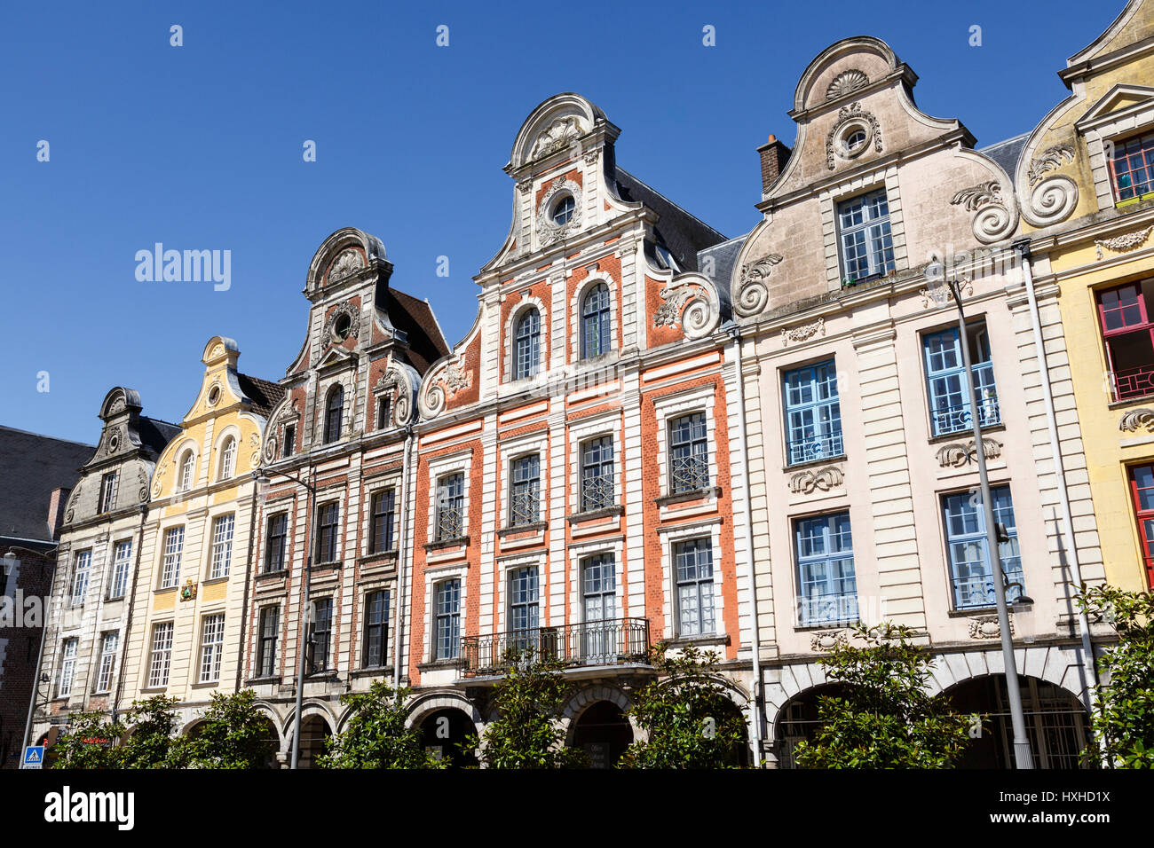 Flämischen Barock Fassaden in der Grand Place, Arras, Pas-de-Calais, Frankreich Stockfoto