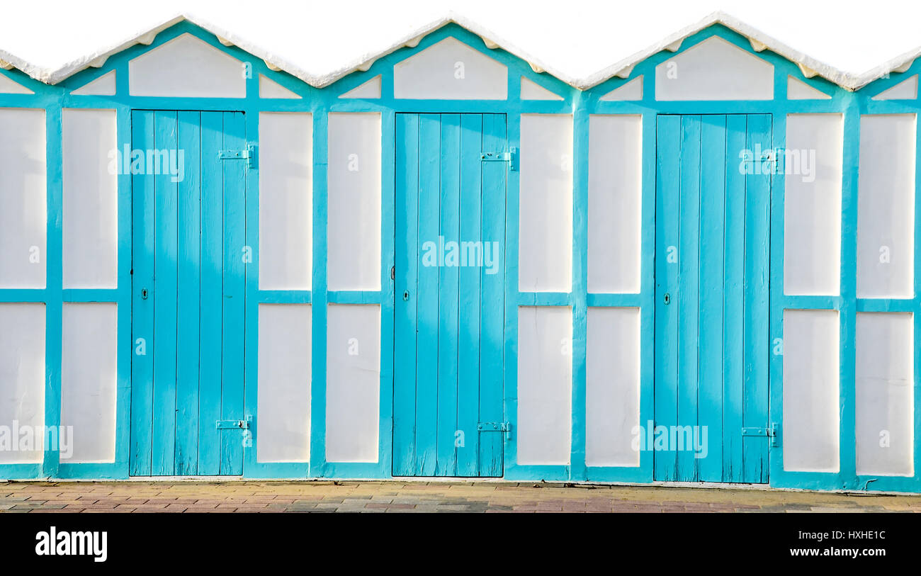 Zimmer blau Kabine Meer Ankleidezimmer Schließfächer Umkleidekabine am Strand Stockfoto
