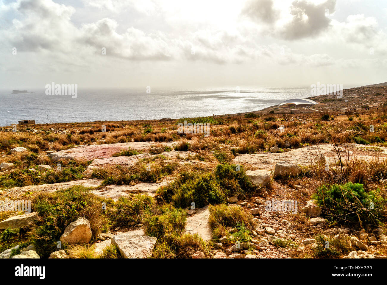 Mnajdra prähistorische Tempel mit Blick auf das Mittelmeer - Malta Stockfoto