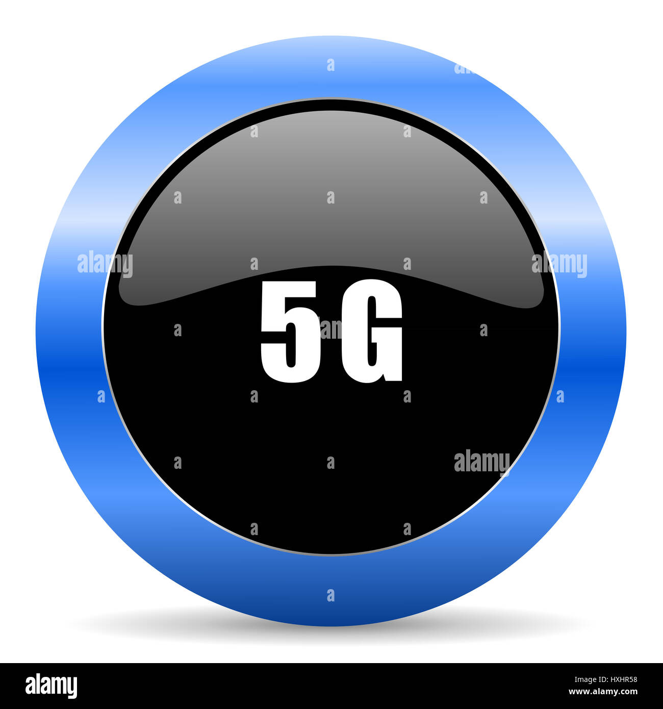 5g schwarze und blaue Webdesign Runde Symbol "Internet" mit Schatten auf weißem Hintergrund. Stockfoto