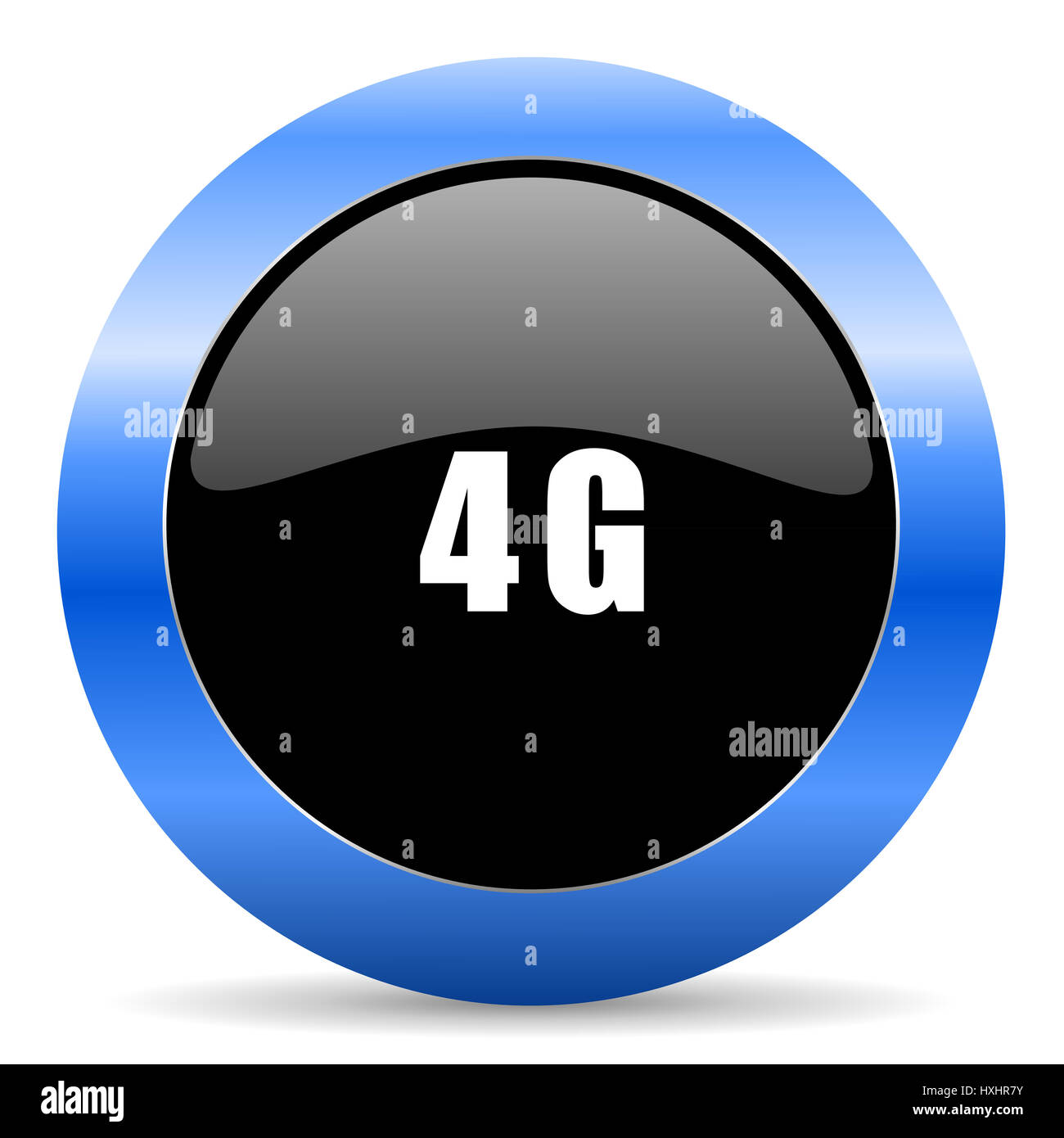 4g schwarz und blau Webdesign Runde Symbol "Internet" mit Schatten auf weißem Hintergrund. Stockfoto