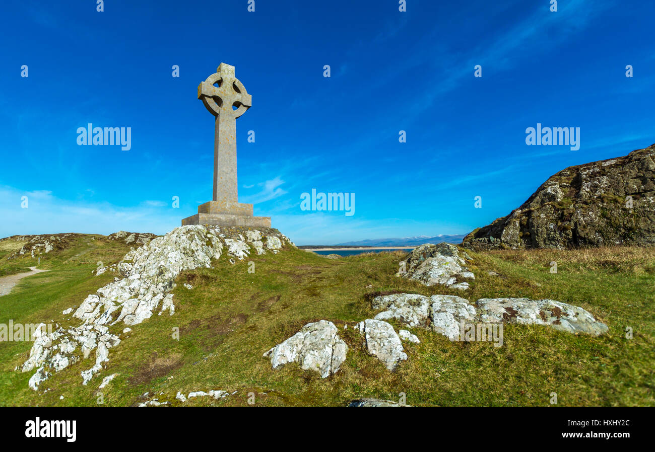 Denkmal auf Llanddwyn Island, Anglesey Stockfoto