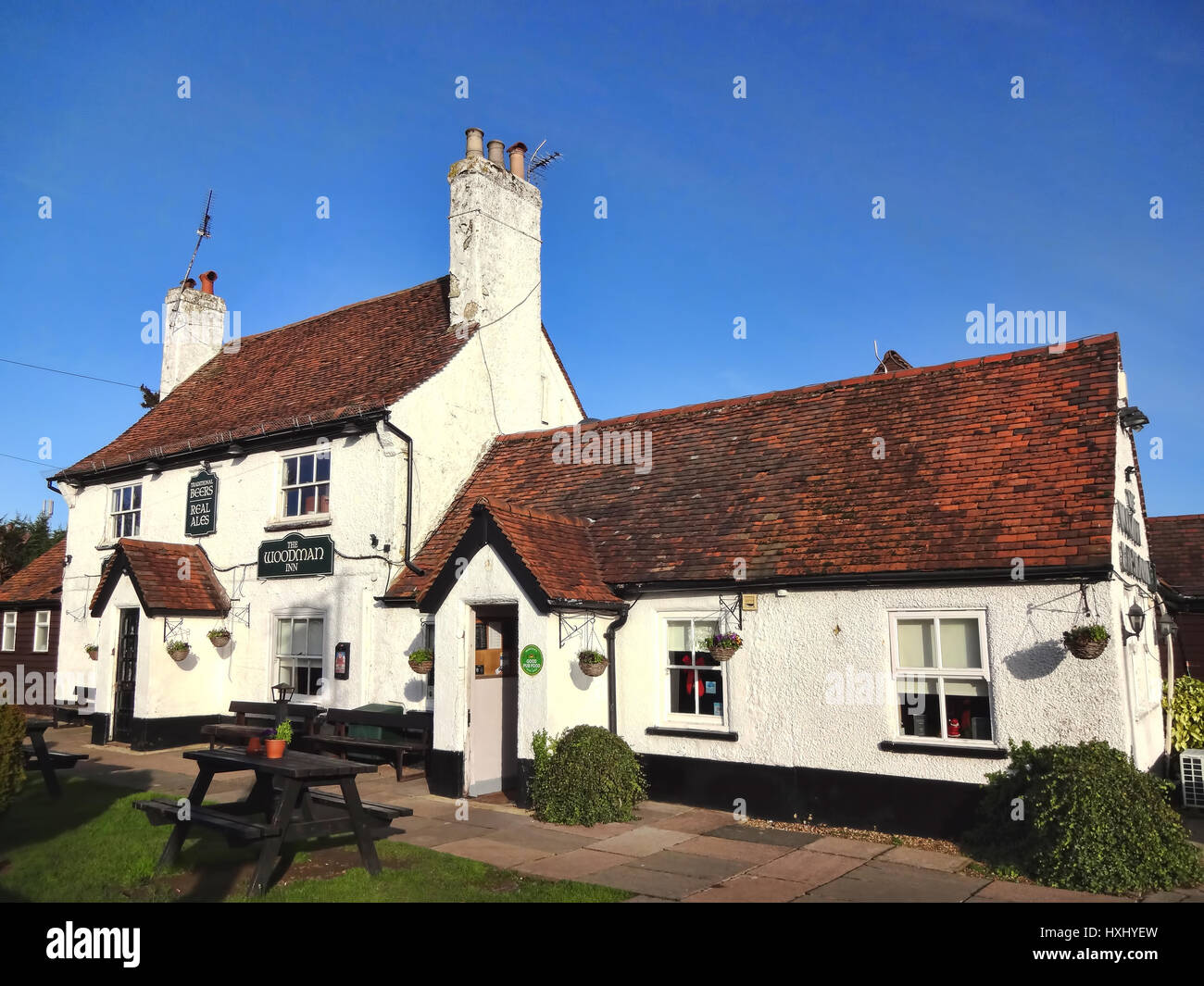 Hatfield, England, 17. Januar 2017: The Woodman Inn außerhalb des Stadtzentrums ist eine traditionelle britische Öffentlichkeit House serviert ein Pub-Food-Menü Stockfoto