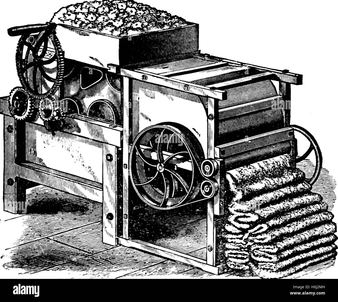 Beispiel Für Eine Komplexe Mechanische Cotton Gin Mit Getriebe Und Hebel,  Die Verarbeitung Von Baumwolle Für Den Einsatz In Textilien, 1878  Stockfotografie - Alamy