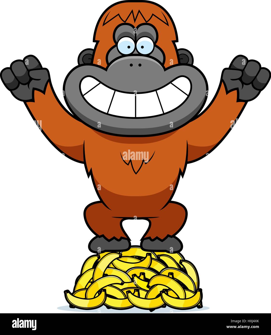 Ein Cartoon Illustration ein Orang-Utan auf einen Haufen von Bananen. Stock Vektor