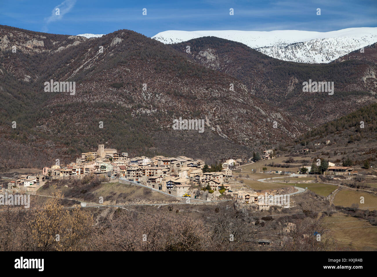 Dorf von Tuixent in den katalanischen Pyrenäen. Stockfoto