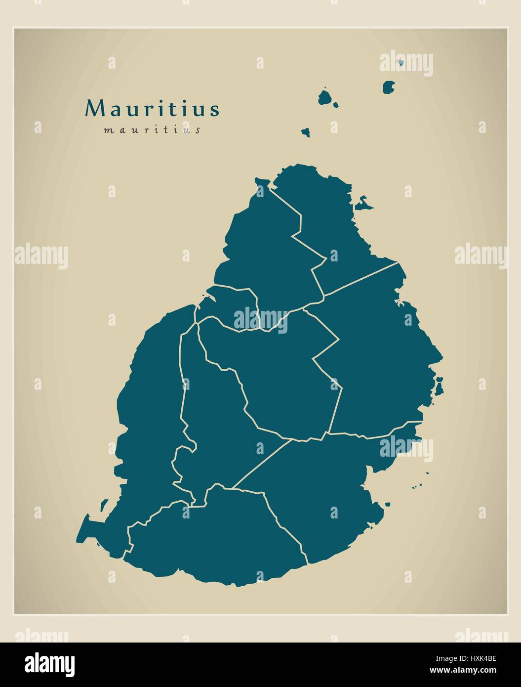Moderne Karte - Mauritius mit Bezirken MU Stock-Vektorgrafik - Alamy