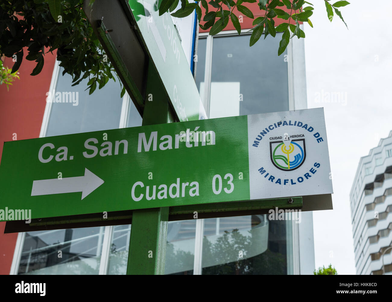 Straßenschild in Miraflores District von Lima, Peru. Stockfoto