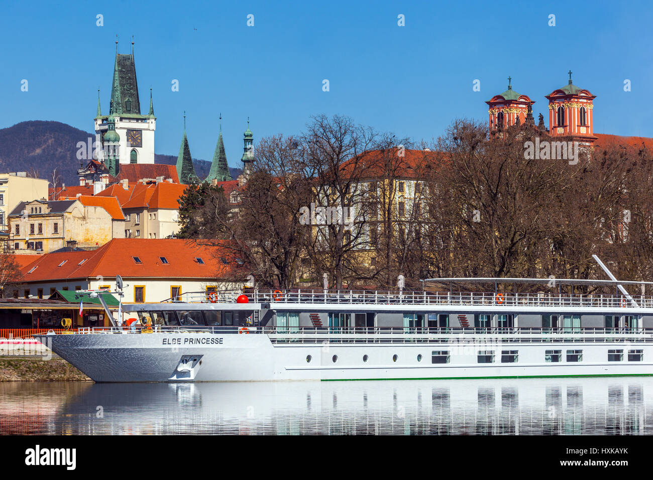 Fluss Elbe, Kreuzfahrt, Boot, Litomerice, Nord-Böhmen, Tschechische Republik Stockfoto